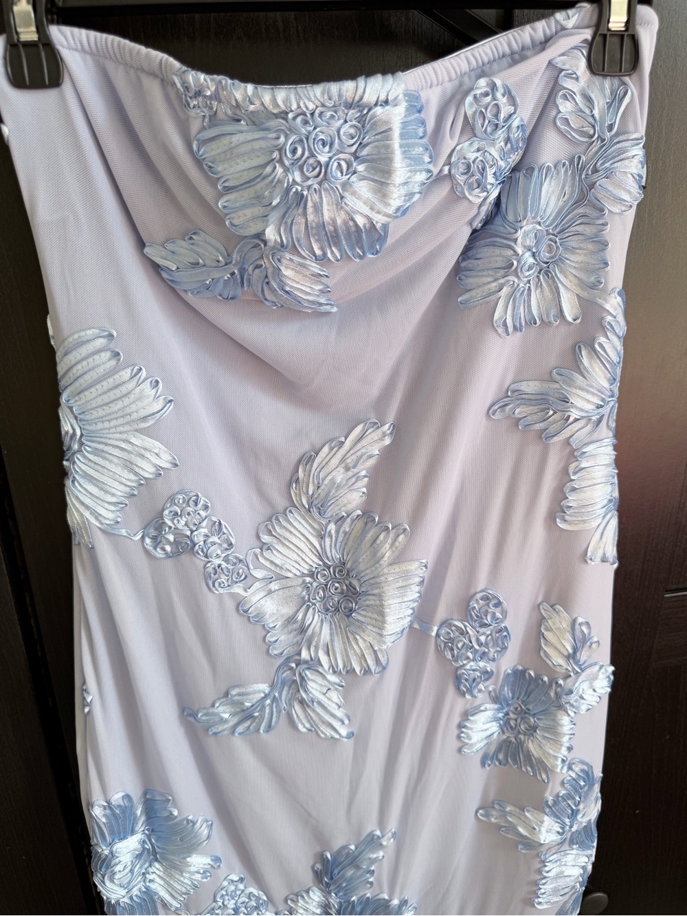 Strapless Pastel Blue Floral Appliqué Dress - Picture 2 of 2